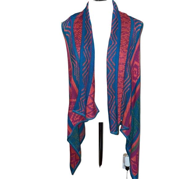 Say What open front lightweight shawl cardigan vest multicolor aztec print sz L - Picture 1 of 9